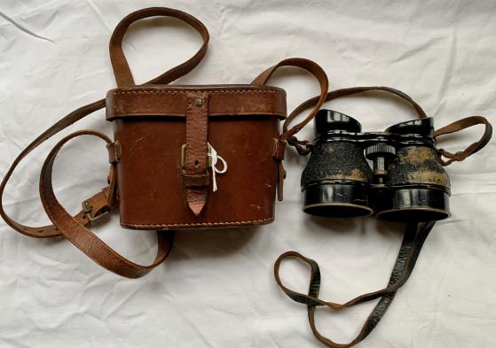 WW2 British Galilean Binoculars & Leather Case